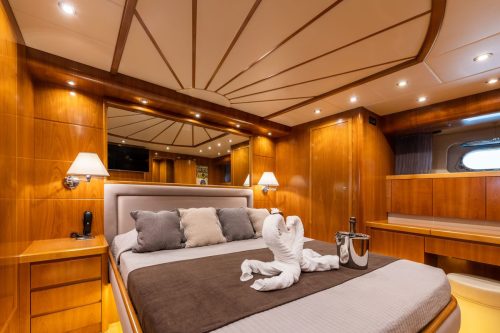 Luxury cabin with comfortable beds on Starlink yacht