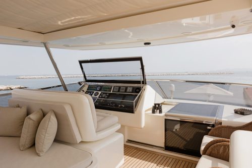 Starlink yacht captain’s bridge with modern steering and instruments